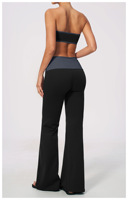 Conjunto de Yoga Efecto Segunda Piel de Fábrica, Top Tubo con Bloques de Color, Leggings Acampanados con Cintura Plegable, Control de Abdomen, Efecto Levanta Glúteos, Secado Rápido, Conjuntos de Gimnasio
