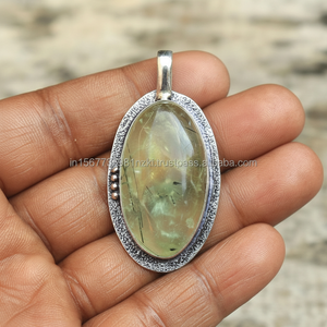 จี้925เงินแท้จี้หินอัญมณีพรีไนต์สร้อยคอทำด้วยมือเครื่องประดับอัญมณีพรีไนต์ของขวัญคริสต์มาสสำหรับเธอ - Product Image 1