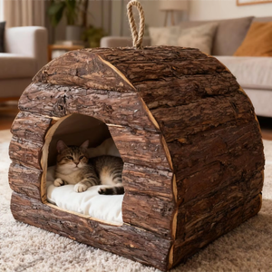 เตียงแมวและบ้านไม้ทรงกลมพกพาสะดวกเป็นมิตรกับสิ่งแวดล้อมสำหรับสุนัขและแมวมีขนยาว - Product Image 1