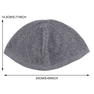 New Hollow Out Design Knitted Muslim Kufi <b>Hat</b> for Unisex Solid Color Stretchy Breathable Chemo Cap Turban Outdoor Use - Product Image 3
