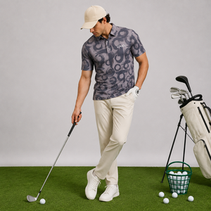 Chemises Polo de Golf Personnalisées avec Logo Imprimé pour Hommes, Motif Circulaire Abstrait Gris, Manches Courtes, Marque Privée, Fabricant OEM ODM - Product Image 1