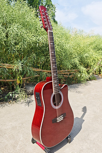 Guitare électro-acoustique 12 cordes rouge vin brillant, logo personnalisé, fabrication artisanale Boult, 41 pouces, micro intégré, instrument à cordes folk, fabriqué en Chine - Product Image 5