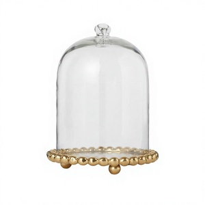 Support à gâteau en verre avec base en chaîne dorée, présentoir rond pour desserts, piédestal pour centre de table de mariage ou d'anniversaire - Product Image 2