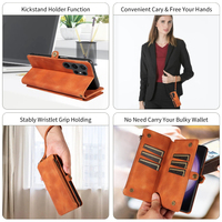 Dompet Kulit PU untuk Samsung S24 Ultra, 9 Slot Kartu + Kantong Koin Ber-resleting, Penyangga, Pemblokir RFID, 360 °   Perlindungan