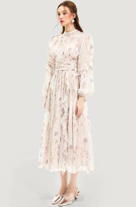 Liu Ming 2025 Neues Damen Chiffon Abendkleid - Blumendruck Gerüschtes Langarm-Ballkleid (Elegante Midi-Länge) - Product Image 2