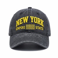 Casquette de baseball 6 panneaux personnalisée NEW YORK EMPIRE STATE avec broderie 3D en relief, effet vieilli, drapeau américain, style vintage streetwear, vente en gros
