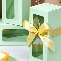 Boîte cadeau pliable écologique vert clair avec fenêtre transparente, emballage en carton pour tasses, bougies, fleurs et présentation en magasin