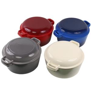 Olla hollandesa redonda <span class=keywords><strong>de</strong></span> <span class=keywords><strong>hierro</strong></span> <span class=keywords><strong>fundido</strong></span> esmaltado <span class=keywords><strong>de</strong></span> 26 cm con tapa y asas, 2 en 1, para hornear en casa, con sartén grill, superventas - Product Image 1