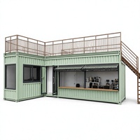 Kiosque de café à double conteneur, food truck, restaurant préfabriqué en forme de L avec terrasse