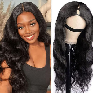 Parte V sin costuras Venta al por mayor Media peluca Pelucas onduladas del cuerpo Sin pegamento <span class=keywords><strong>Comprar</strong></span> a granel Pelucas de cabello humano de cabello indio virgen para mujeres negras - Product Image 2