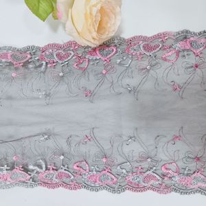 Mới đến hình trái tim màu hồng thêu ren TRIM Chất lượng cao đàn hồi Voile biên giới quần áo may Dresses Tops Bras-Bán buôn - Product Image 5
