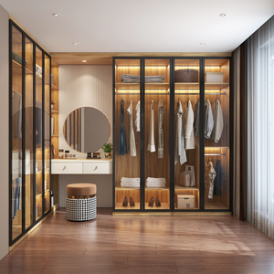 Armario/<span class=keywords><strong>Vestidor</strong></span> Moderno de Lujo Integrado <span class=keywords><strong>con</strong></span> Gabinete de Almacenamiento y Tocador para Dormitorio y <span class=keywords><strong>Baño</strong></span>, Vidrio Ecológico de Gran Capacidad - Product Image 1