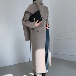 Coat Autumn Women Scarf Collar Long Cashmere Wool Coat Double Faced Wool Coat
