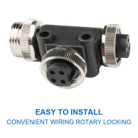 Conector Adaptador Tipo T M12, 1 Macho 2 Hembras, Divisor de 4 Pines, Clasificación IP67, Carcasa de Latón Aeroespacial de 6 Pines, Equipo de Sensor de Precisión