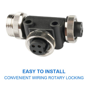 M12 T-Type Adapter kết nối 1 nam 2 nữ splitter 4-pin IP67 đánh giá hàng không vũ trụ 6P Brass nhà ở thiết bị cảm biến chính xác - Product Image 2