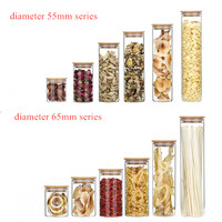Pot de conservation alimentaire en verre borosilicate transparent de diamètre 65/85/100 mm avec couvercle en bambou, récipient de cuisine pour la rentrée scolaire