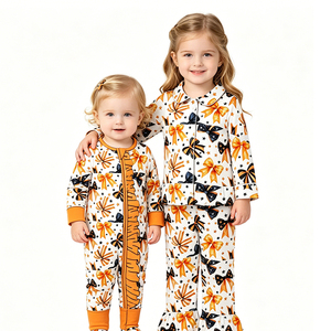 Conjuntos de Pijamas para Niñas con Lazos Naranjas y Negros, Ropa al por Mayor para Hermanas, Ropa de Moda Infantil a Precio de Fábrica - Product Image 1