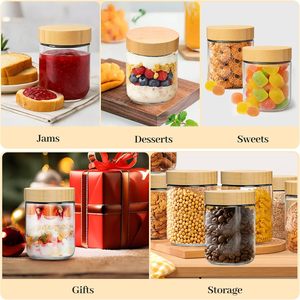 Bocal en verre vide de 300ml 480ml 750ml avec bouchon à vis en bambou 16oz pour salade yaourt stockage collations épices fruits secs - Product Image 5