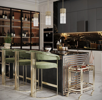 Tabouret de bar moderne de style nordique pour cuisine, en velours vert, avec pieds dorés, écologique et durable, pour la maison