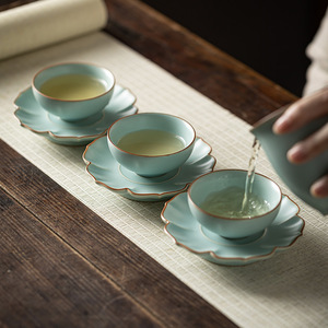 Ru Ware Sunflower Shaped Ceramic Coaster Handmade Crackled Glaze <b>Teacup</b> Holder For Chinese Kung Fu Tea Set - Product Image 3