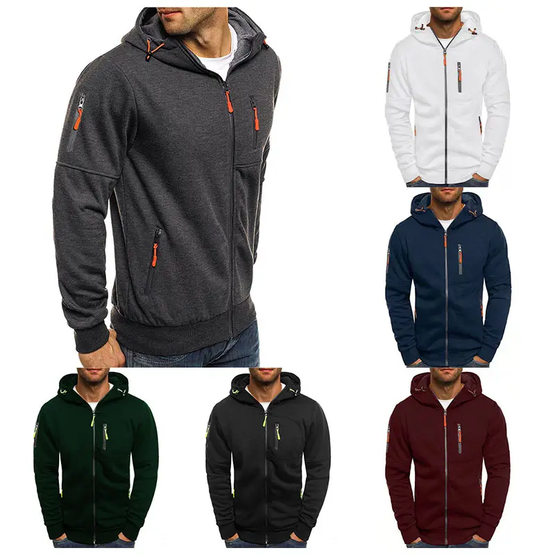 Novo tamanho grande dos homens outono e inverno jaqueta esportes fitness lazer braço zip cardigan homens com capuz casaco suéter