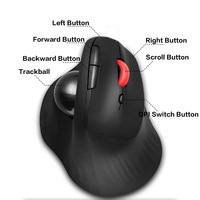 Ratón Óptico Ergonómico con Trackball, para Diestros, Recargable, Inalámbrico BT 2.4G, DPI Ajustable, para Ordenador/PC