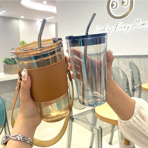 Tazza da Caffè Portatile con Cannuccia, Bicchiere da Caffè in Vetro Antigoccia Personalizzabile con Logo - Product Image 2