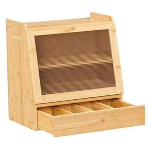 Bamboo Bread Box With Transparent Lid Double Layer Drawer <b>Storage</b> <b>Kitchen</b> Food Container - Product Image 5