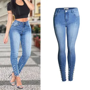 Оптовые продажи наряды джинсы-Женская одежда из бутика, женские джинсы от производителя, женские джеггинсы с бусинами и жемчужинами, джинсы для вечеринок