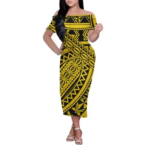 Оптовая цена, полинезийское племенное дизайнерское желтое платье с открытыми плечами, по индивидуальному заказу, сексуальные стильные женские вечерние платья