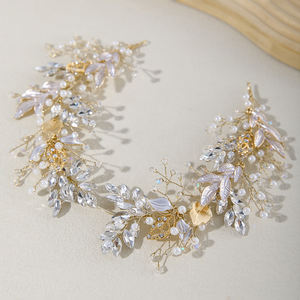 Романтический женский головной убор из сплава с листьями и кристаллами, корона принцессы, винтажный декоративный свадебный головной убор с жемчугом - Product Image 2