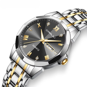 Montre classique pour homme en acier inoxydable bicolore, chiffres romains, index diamantés, calendrier lumineux, étanche, quartz, pour affaires - Product Image 2