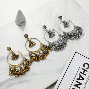 مصنع الجملة خمر الهند جرس حلقان ذهبية للسيدات Jhumka الهندي مخصص أنيقة كبيرة الذهب هوب استرخى مجوهرات أقراط - Product Image 6