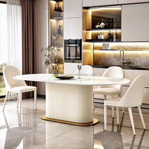 Table à manger ovale moderne avec plateau en pierre frittée et chaises, ensemble de meubles de salle à manger moderne pour 6 personnes - Product Image 6