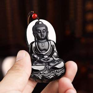 Pendentif Bouddha en jadéite noire naturelle authentique, pendentif pour homme, jade en gros, design original, C215 - Product Image 3