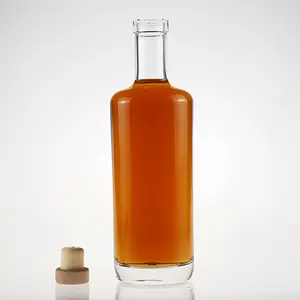 定制工厂价格平白兰地威士忌杜松子酒龙舌兰酒玻璃瓶750毫升椭圆形烧瓶玻璃烈酒瓶