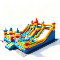 Château gonflable à thème football avec toboggan, design animaux marins, pour enfants, idéal pour fêtes et parcs d'attractions