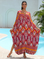 Robe longue ample en polyester couleur dorée, grande taille, utilisable comme veste de plage ou chemise de protection pour bikini à imprimé léopard