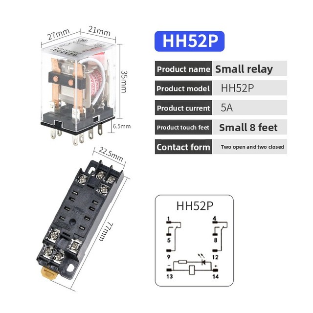 Silver Point Intermediate Electromagnetic Relay Small 220V AC/24V 12V DC HH52P 53P 54P 62P for PLC PAC & Dedicated Controllers