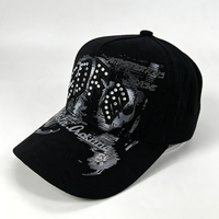 Casquette de baseball personnalisée en daim avec strass, style gothique, crâne, doublure en satin de luxe, noire, certifiée BSCI, usine OEM