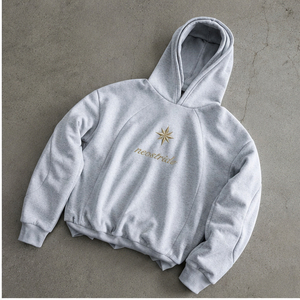 Sweat à capuche double couche OEM personnalisé en coton épais brodé, coupe oversize, avec logo étoile gris, style streetwear, pour hommes et femmes - Product Image 4
