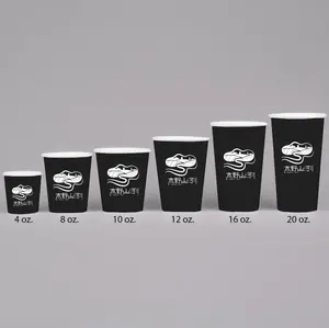 LOKYO özelleştirilmiş 8oz çevre dostu pla take away siyah tek kullanımlık kağıt kahve fincanları tasarım logo