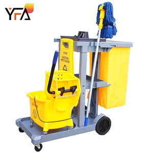 Chariot de nettoyage commercial en plastique bleu/gris, chariot de concierge pour hôtel, hôpital, chariots de nettoyage multifonctionnels pour concierges - Product Image 1