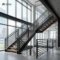 Rampe de balcon et de escalier contemporaine en alliage d'aluminium gris anthracite, clôture minimaliste à lattes pour villa
