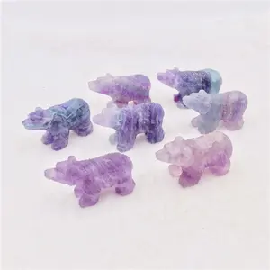 Großhandel Natürliche geschnitzte regenbogen fluorit bär kristall tiere edelstein handwerk für geschenke