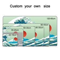 Grand tapis de souris de jeu personnalisé avec motif de vagues vertes japonaises, tapis de clavier étendu, tapis de bureau, base en caoutchouc imperméable en stock