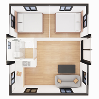 Maison modulaire de luxe à installation rapide, préfabriquée en acier, 2 chambres, 1 salle de bain, pliable et extensible, type conteneur