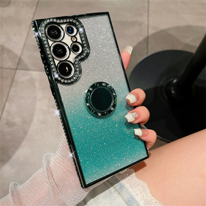 Funda de teléfono chapada con soporte de anillo de diamante de lujo para <span class=keywords><strong>SamsungS23</strong></span> Ultra S22 Plus S24Ultra, funda protectora de silicona suave para lente de cámara - Product Image 3