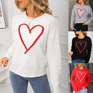 Nuovo Arrivo Autunno/Inverno 2026: Maglione Pullover Jacquard da <span class=keywords><strong>Donna</strong></span> con Motivo a Cuore Grande, Felpa Lavorata a Maglia - Product Image 2