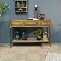 Console de salon rustique en bois massif, style ferme, avec rangement, plateau noir, durable, facile à assembler, idéale pour appartement